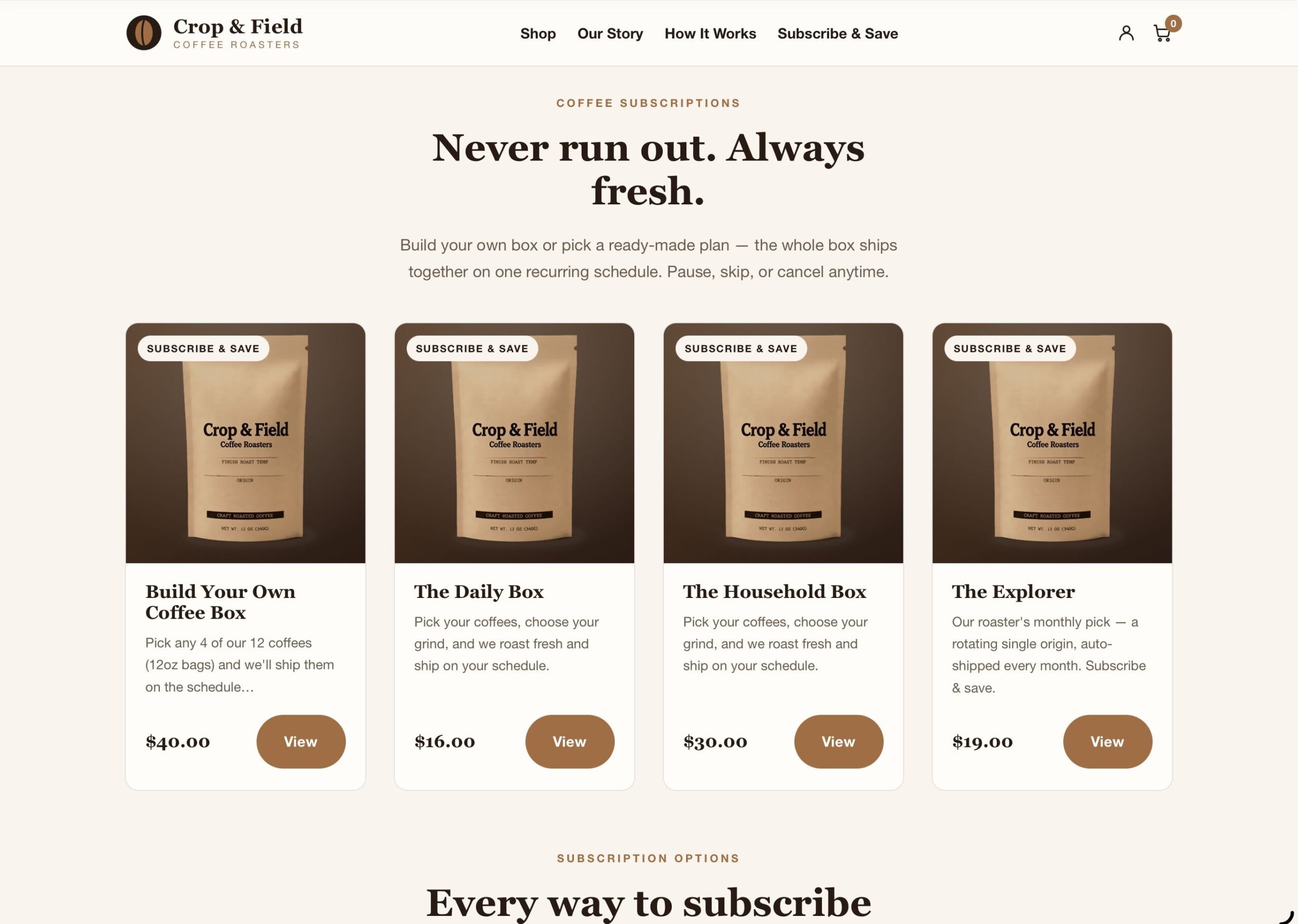 Ultimate Subscriptions demo screenshot