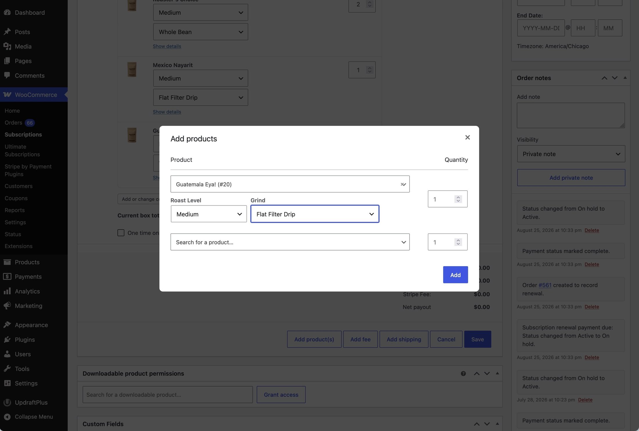 Ultimate Subscriptions admin screenshot