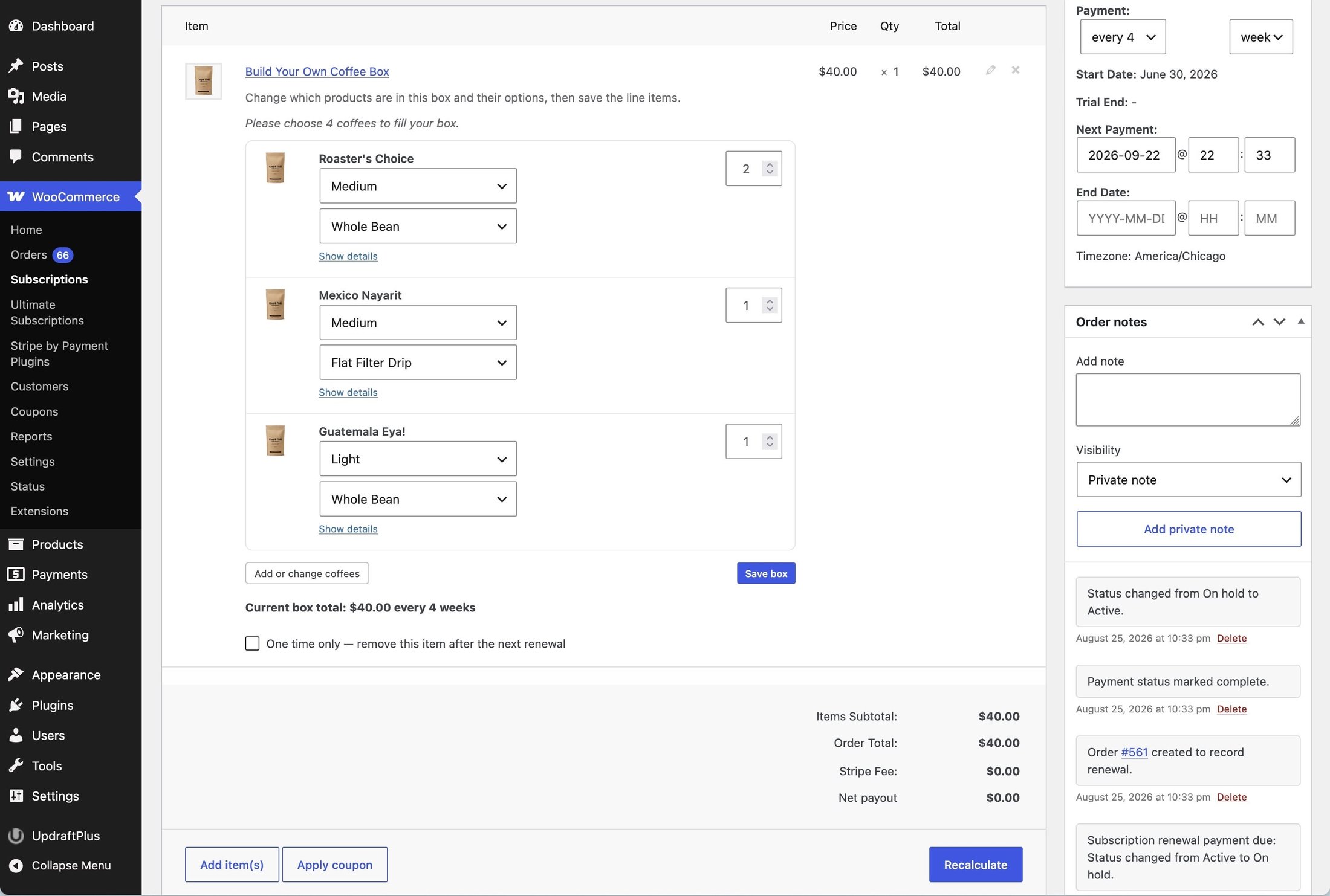 Ultimate Subscriptions admin screenshot