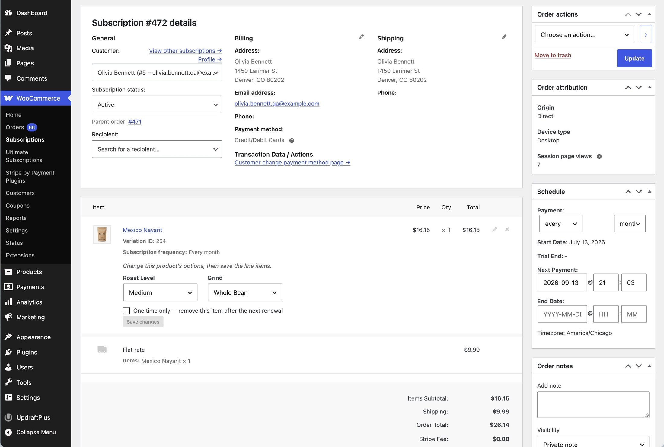 Ultimate Subscriptions admin screenshot